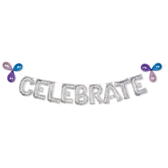 Silver Glitter "Celebrate" Foil Balloon Banner Kit