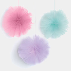 Fluffy Pastel Tulle Hanging Decorations - 3 Pack