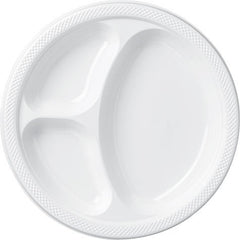 Elegant White 10.25" Divided Plastic Plates - 20 Count