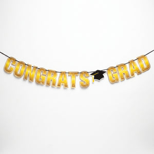 "Congrats Grad" Yellow Letter Banner Decoration for Graduation