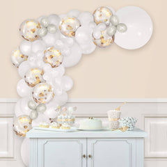 Class 101 - Round Transparent Confetti Latex Balloon Garland Arch Kit, Gold/Silver/White, for Wedding/Birthday Party