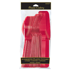 Little Gym - Apple Red Assorted Plastic Cutlery Set - 24 Ct.