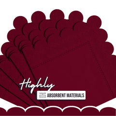 Burgundy Scallop Beverage Napkins - 4.75 In. X 4.75 In. | 50 Ct.