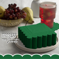 Emerald Green Scallop Beverage Napkins - 50 Ct.