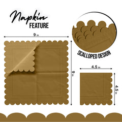 Gold Scallop Beverage Napkins - 4.75 In. X 4.75 In. | 50 Ct.