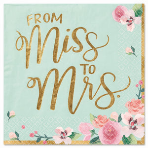 Mint to Be "From Miss to Mrs" Floral Lunch Napkins - 6.5 In. x 6.5 In. - 16 Pack