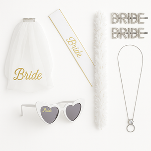 Complete Bride Accessory Kit with Veil, Sash, Sunglasses & More - One Size