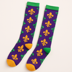 Mardi Gras Fleur De Lis Knee High Socks