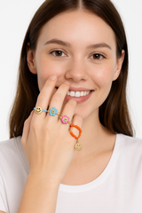 Colorful Smiley Face Beaded Stretch Rings for Kids