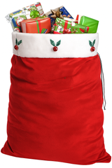 Plush Velour Santa Gift Bag with Holly and Berries