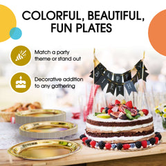 9 In. Reflective Gold Paper Plates - 50 Ct.