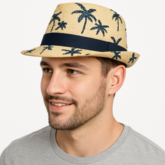 Tropical Palm Tree Straw Fedora for Summer Parties