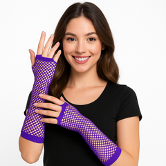 Long Purple Fishnet Fingerless Gloves - Perfect for Costumes & Team Spirit