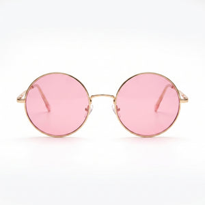 Retro Hippie Circle Sunglasses - Pink/Gold Halloween Costume Accessory
