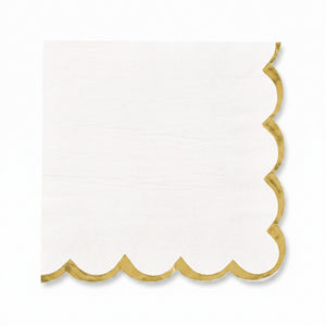 Elegant White Lunch Napkins - 6.5 In. x 6.5 In. with Gold Scalloped Edge