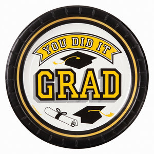 "You Did It Grad" Yellow Graduation Party Plates - 6.75-Inch Round, 20-Pack