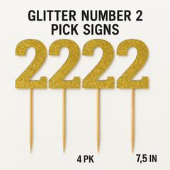 Glitter Gold Number 2 Picks - 7", 4-Pack