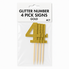 Glitter Gold Number 4 Cake Picks, 7-Inch, 4-Pack