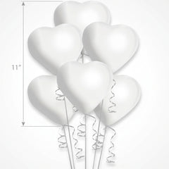 White Heart-Shaped Latex Balloons, 11-Inch, 6-Pack