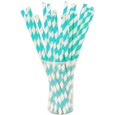 Aqua Blue Striped Paper Straws | 100 Count