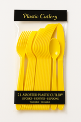 Sunny Yellow Assorted Plastic Cutlery Set - 24 Pieces - 7.5 in.