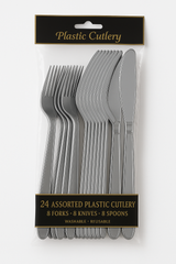 Silver Assorted Plastic Cutlery Set - 24 Pieces - 7.5 in.