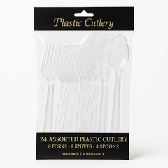 Clear Assorted Plastic Cutlery Set - 24 Pieces - 7.5 in.