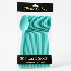 Robin's Egg Blue Plastic Spoons - 20 Pack