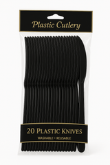 Jet Black Economy Plastic Knives - Pack of 20 - 7.5 in.