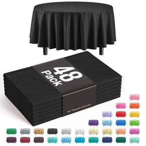 Black Round Plastic Table Cover - 84 in. | Case of 48