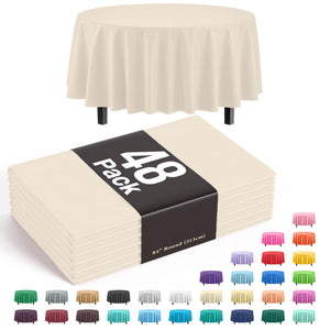 Round Ivory Plastic Table Cover - 84 in. | Case of 48