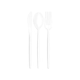 White elongated plastic silverware set