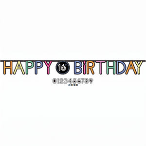 Neon Happy Birthday Banner with Customizable Age