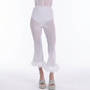 Women's Angel Costume Pants with Marabou Trim - L/XL