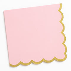 Pink Scalloped Edge Beverage Napkins with Gold Hot Stamp