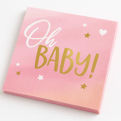 Oh Baby Girl Beverage Napkins - Pink & Gold, 16-Pack
