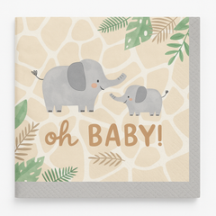 Jungle Baby "Oh Baby" Elephant Beverage Napkins - 16 Pack