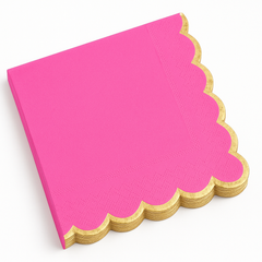 Bright Pink Scalloped Edge Luncheon Napkins with Gold Hot Stamp - 6.5 in.