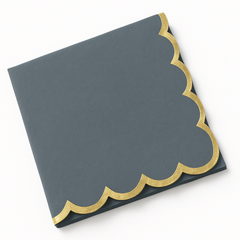 Elegant Dark Grey Luncheon Napkins with Gold Scalloped Edge - 6.5 in.