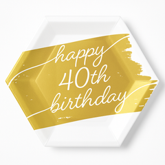 Golden Age 40th Birthday Hexagon Metallic Plates - 7" Gold/White, 8-Pack
