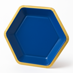 Royal Blue Metallic Hexagon Party Plates - 7"