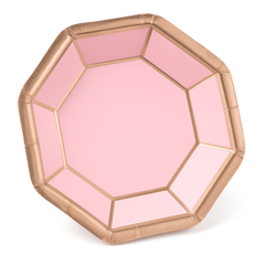 Metallic Blush & Rose Gold 7" Octagonal Dessert Plates - 8 Pack
