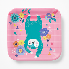 Vibrant Sloth Square Paper Plates - 7"