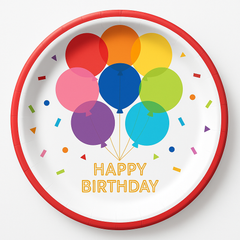 Rainbow Balloon Birthday Paper Plates - 8.5" (8 Count)
