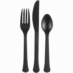 Black Heavyweight Plastic Cutlery Set - 7.5 in. - 24 Count
