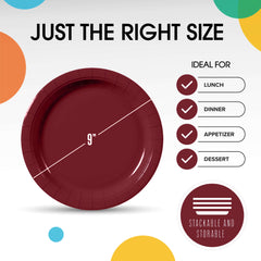 9 In. Burgundy Paper Plates - 50 Ct.