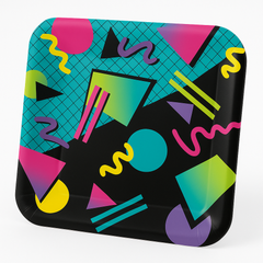 Retro 80s/90s Square Paper Plates - 10.5"