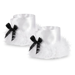 White Bunny Marabou Wrist Cuffs - Halloween Costume Accessory