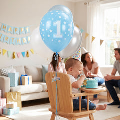 Blue 12" #1 Printed Latex Balloons - Bulk Pack
