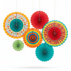 Fiesta Time Multi-Colored Paper Fan Decorations - 6 Pack